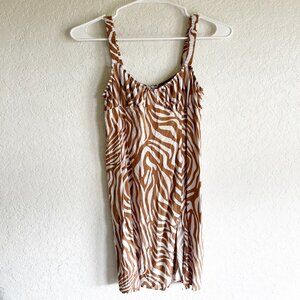 Forever 21 Bodycon Dress Sz M Brown Zebra Print Midi Side Slit Dress